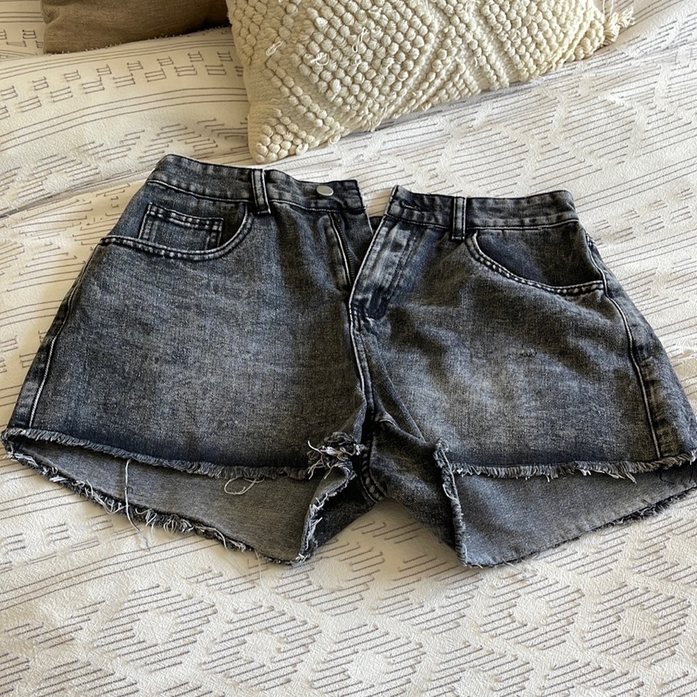 Distressed charcoal denim shorts - size L
